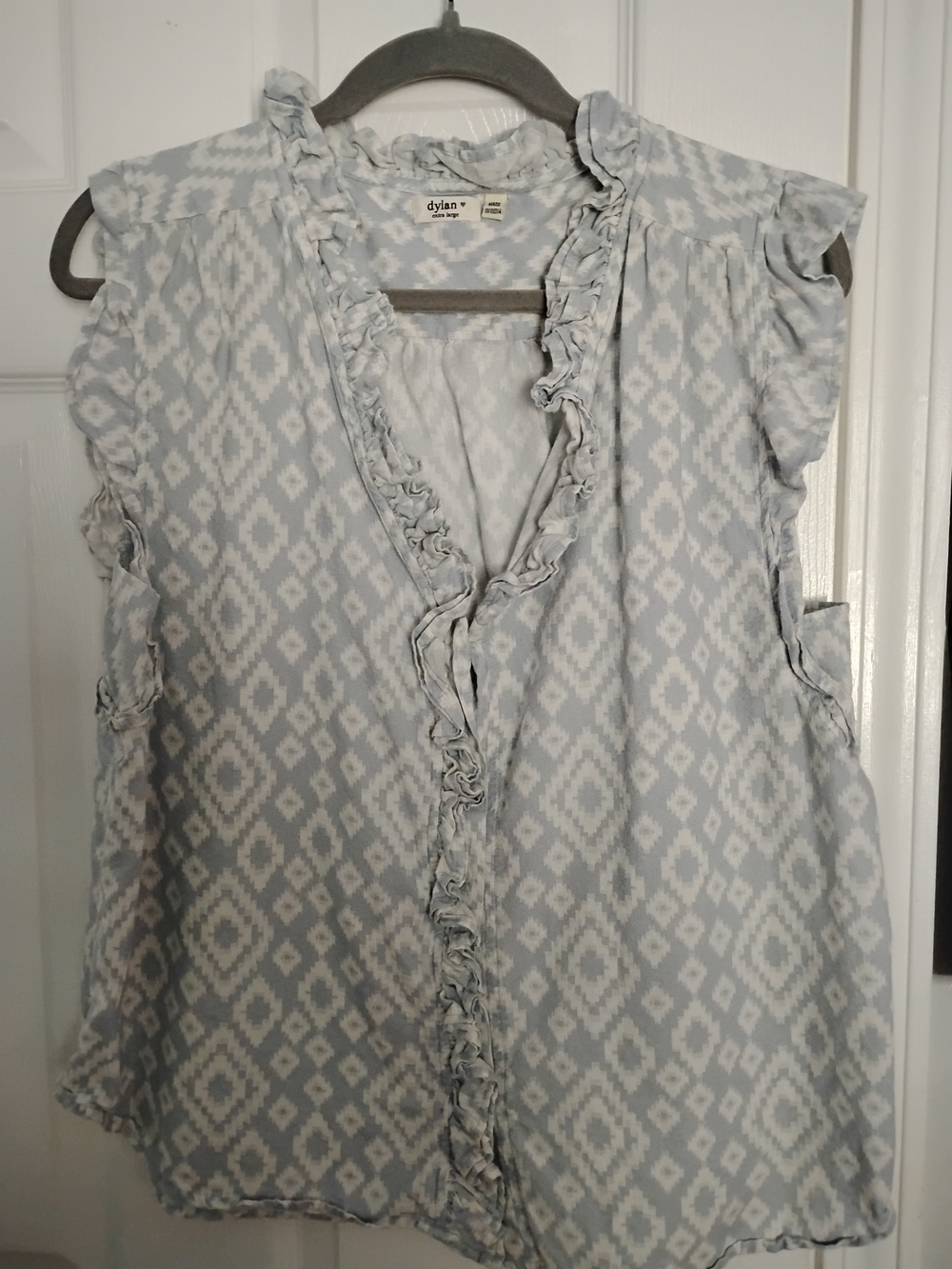 dylan Fiesta Soft Blue & White Ruffle-Trim Sleeveless Blouse